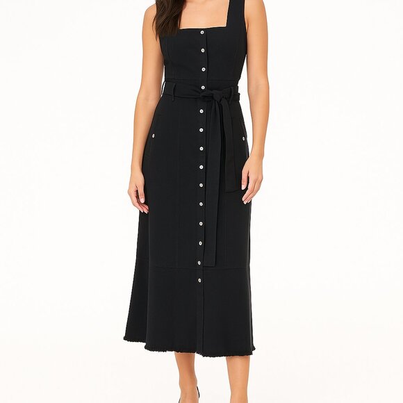 Melissa Odabash Solid Black Denim Button Down Shirt Dress Tank Pockets Medium - Picture 1 of 5